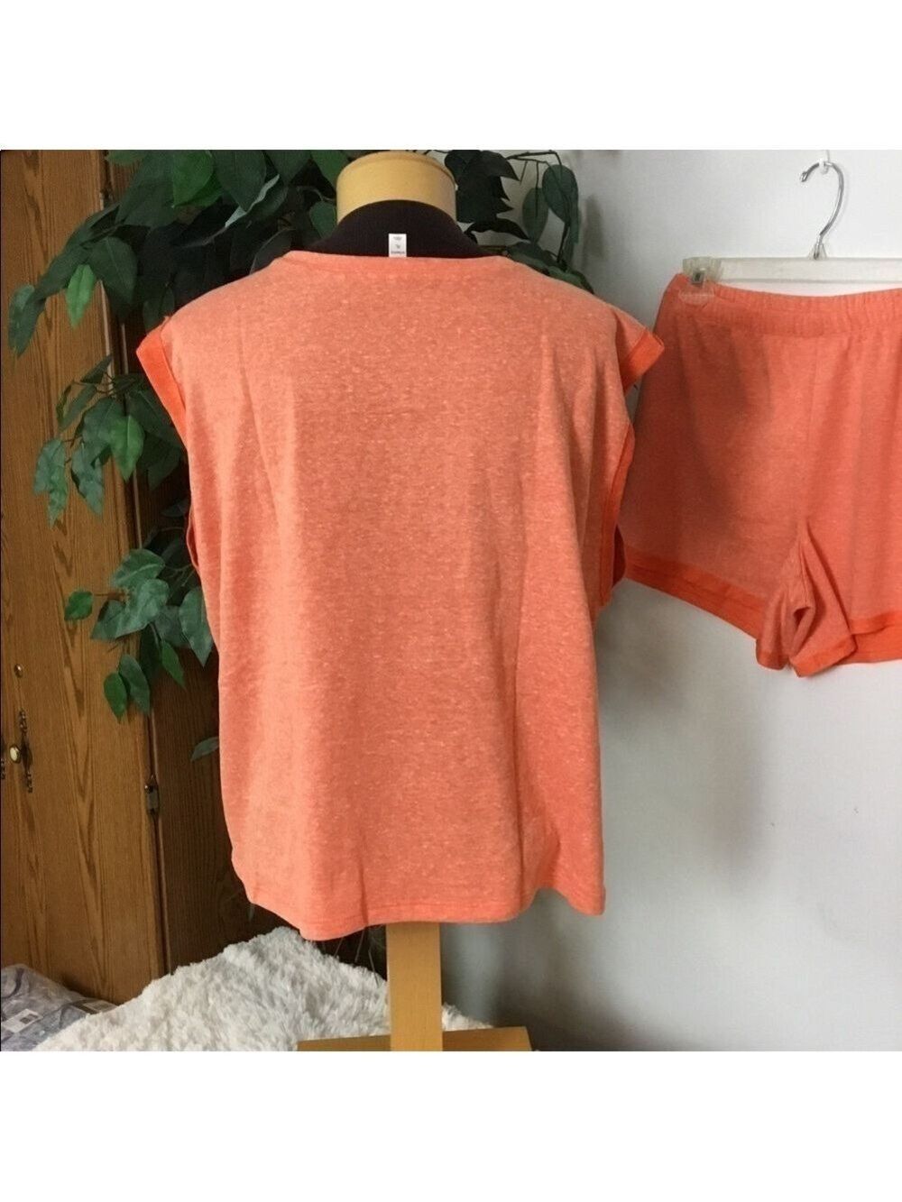 So French Terry sleeveless pajama top and short set XL color is coral - Picture 7 of 12